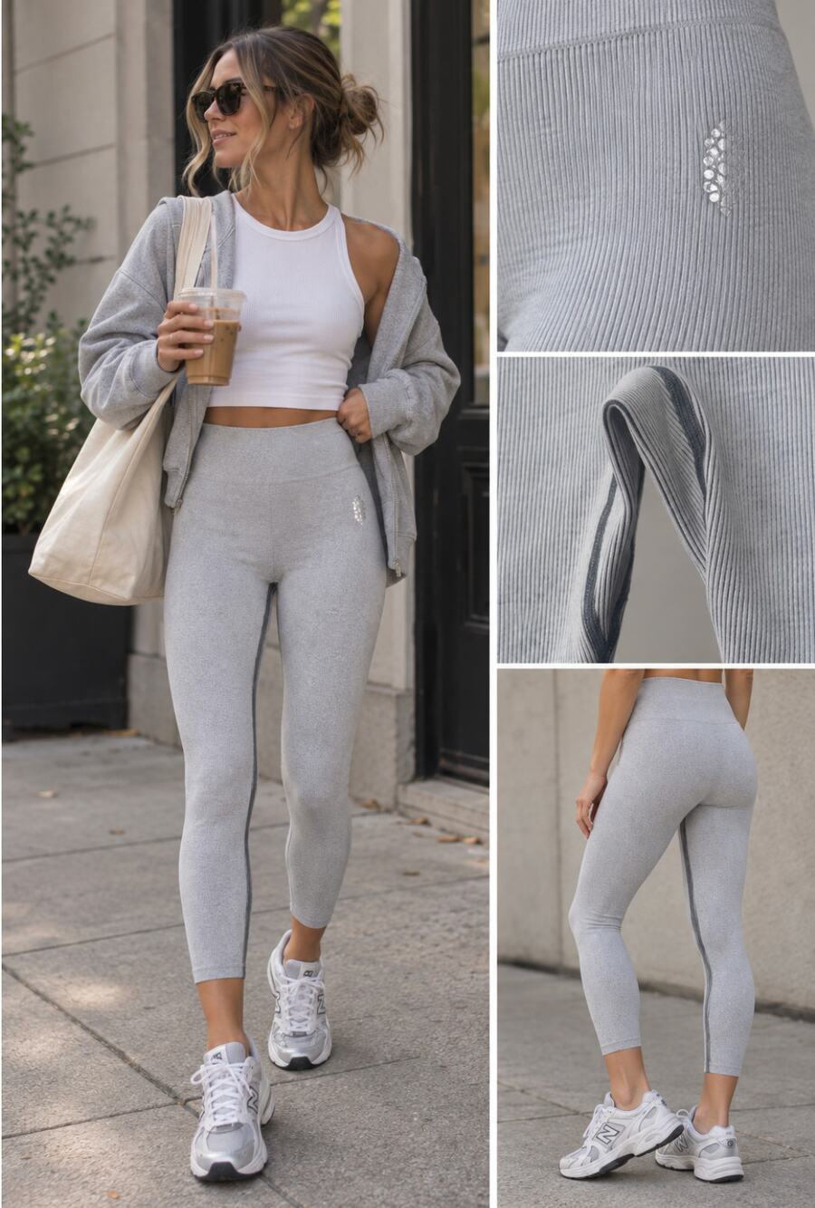 Free People Movement Ribbed Leggings in Light Gray Size Medium Large